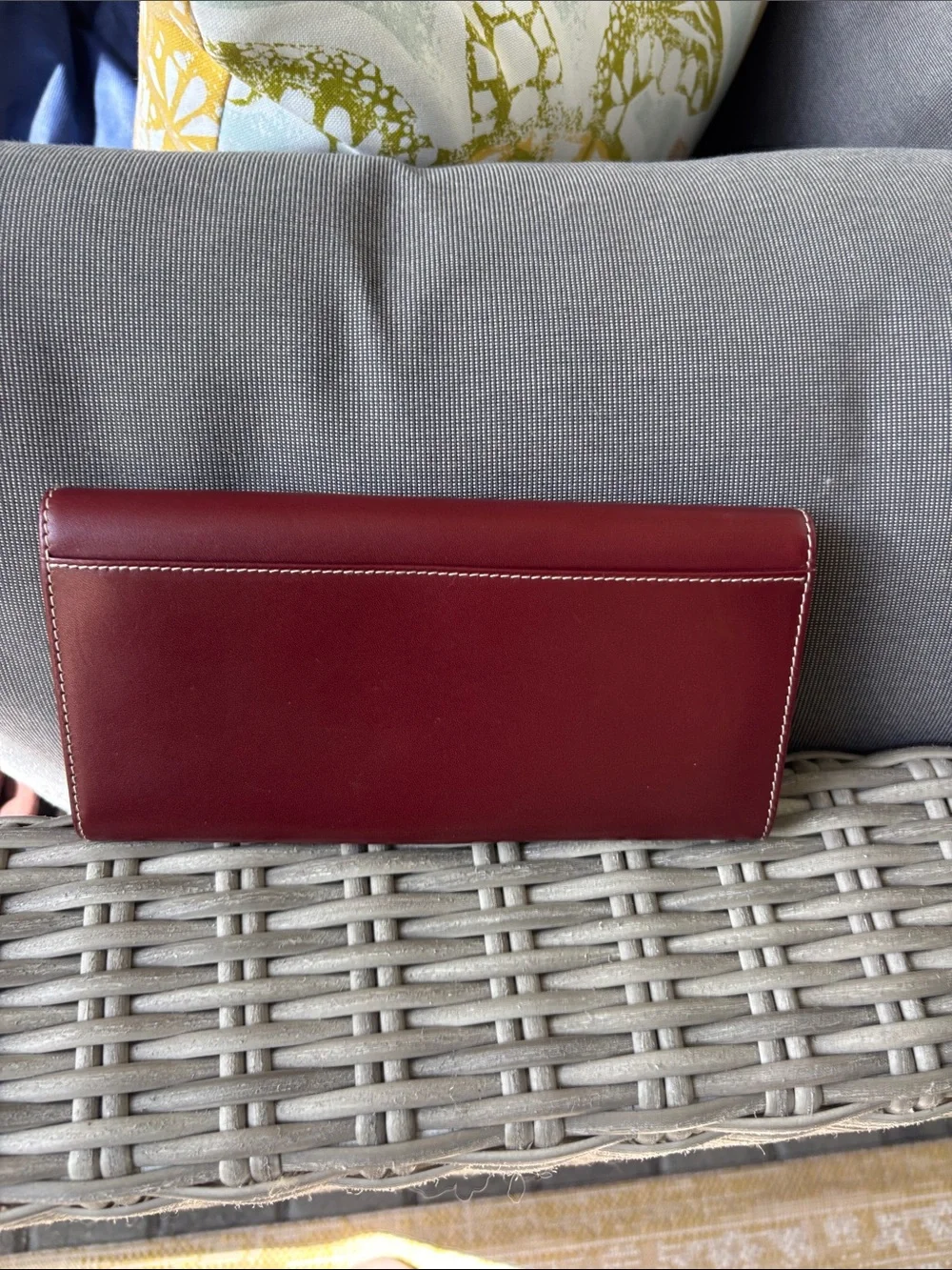 Coach Burgundy Leather Long Card Holder Wallet with Cream Interior